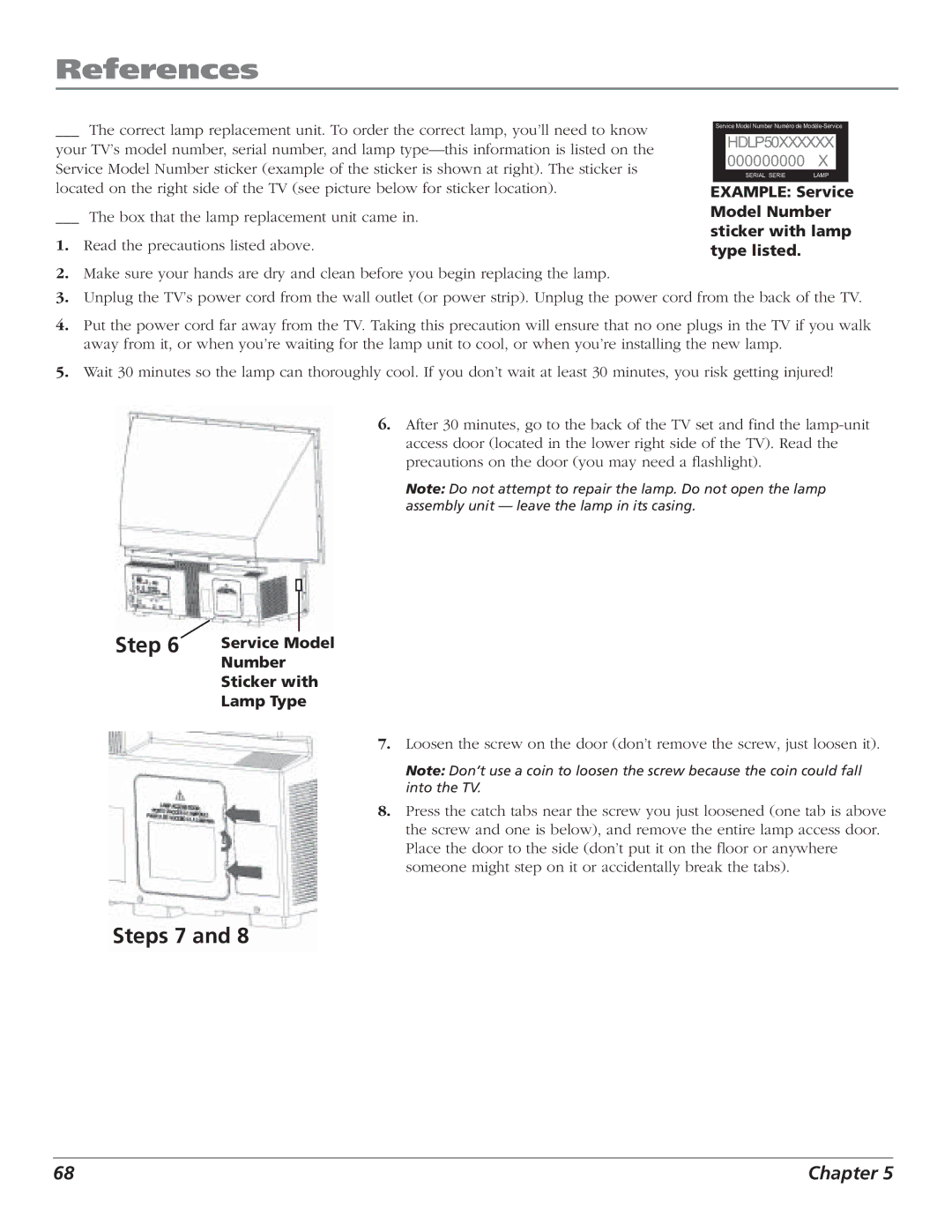 RCA HD61LPW52 manual Steps 7 