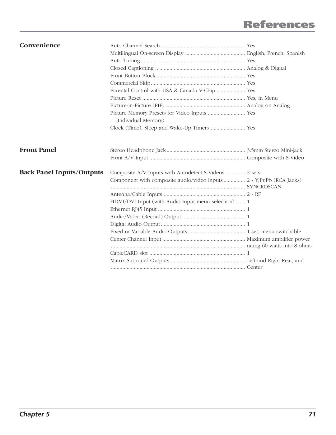 RCA HD61LPW52 manual Convenience 