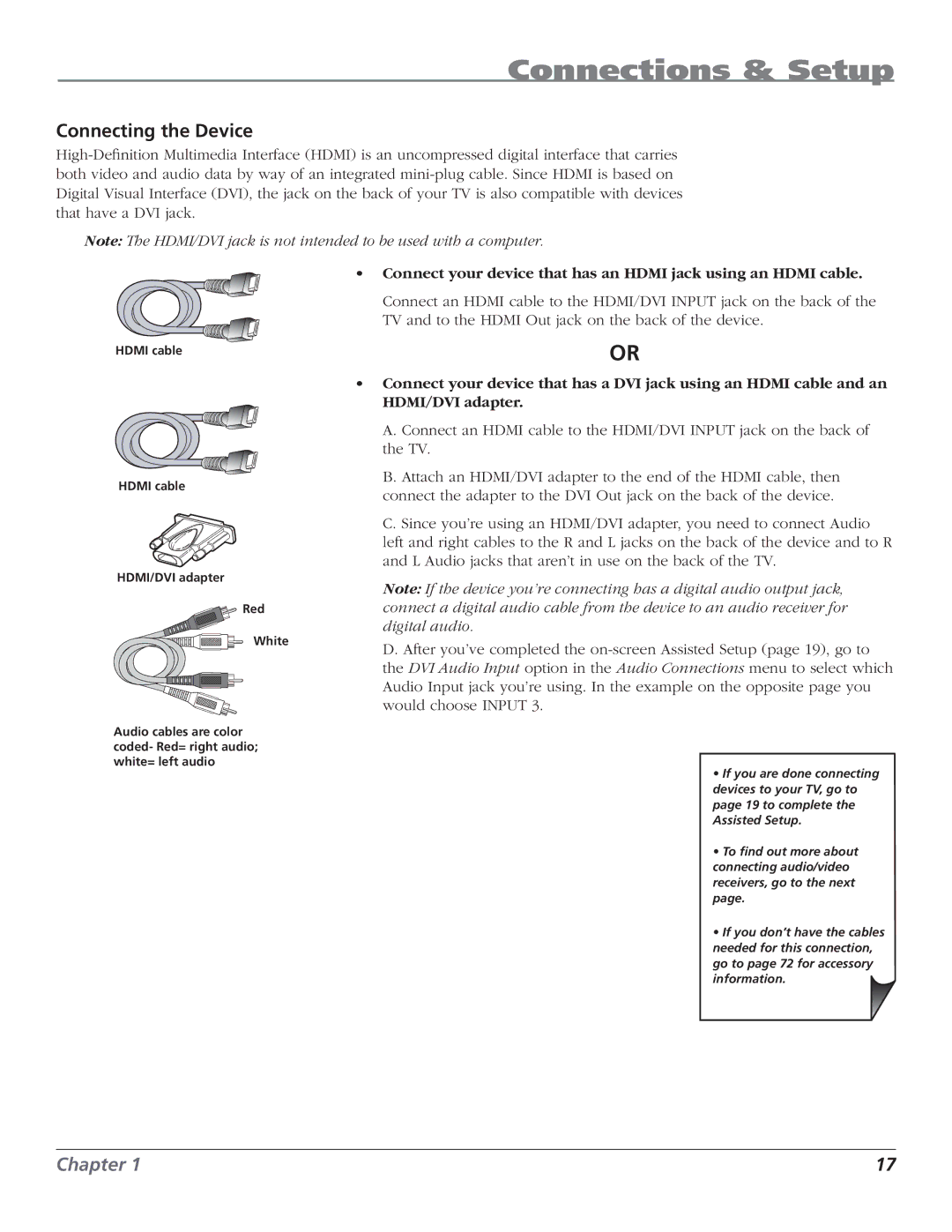 RCA HD61LPW62 manual Connecting the Device 