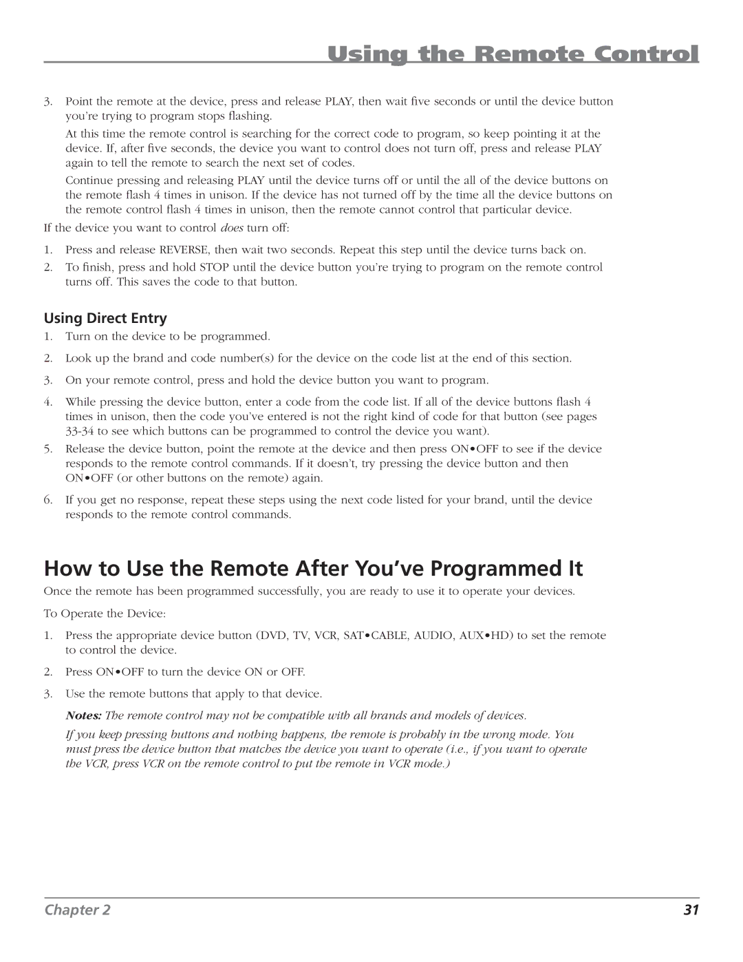 RCA HD61LPW62 manual How to Use the Remote After You’ve Programmed It, Using Direct Entry 