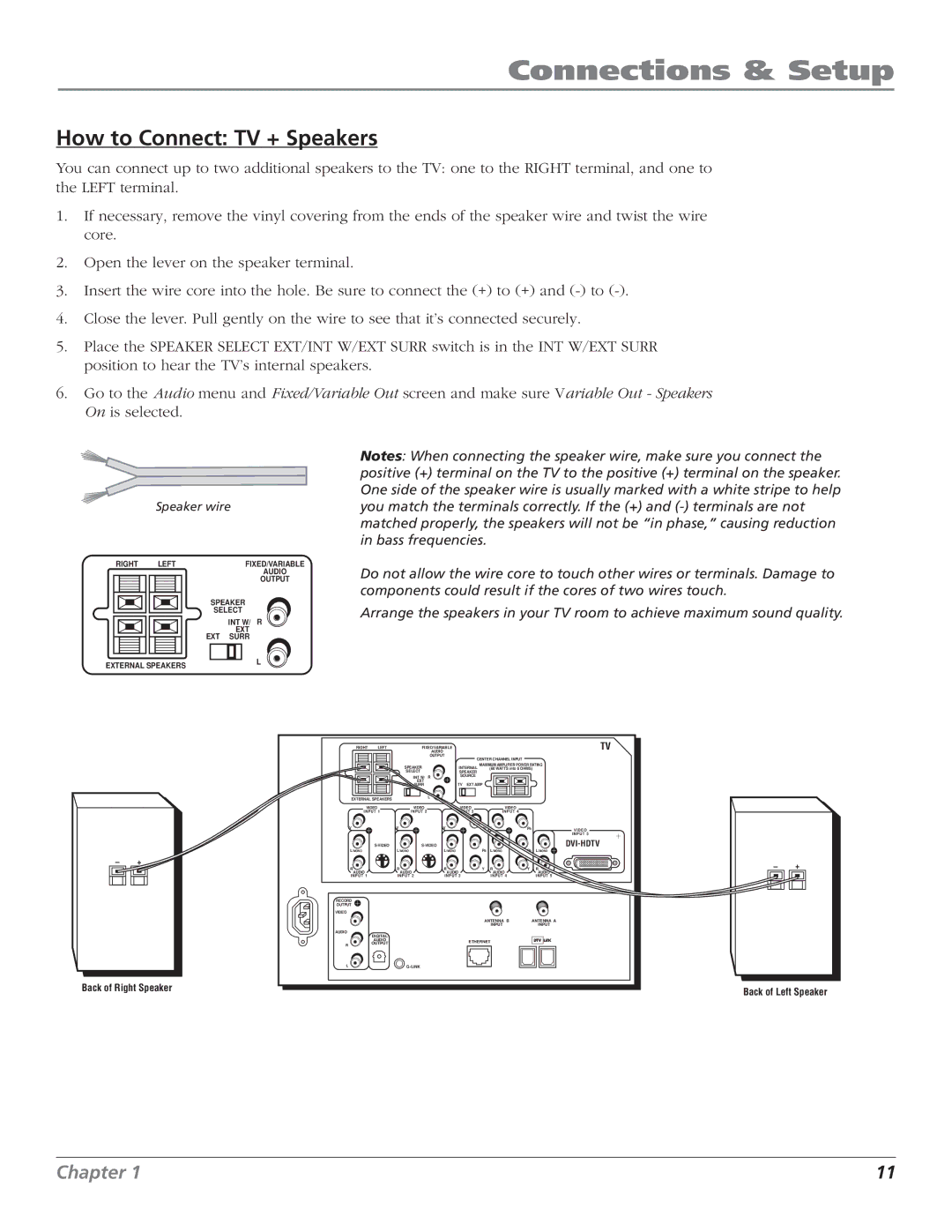 RCA HD65W140, HD61W140 manual How to Connect TV + Speakers 