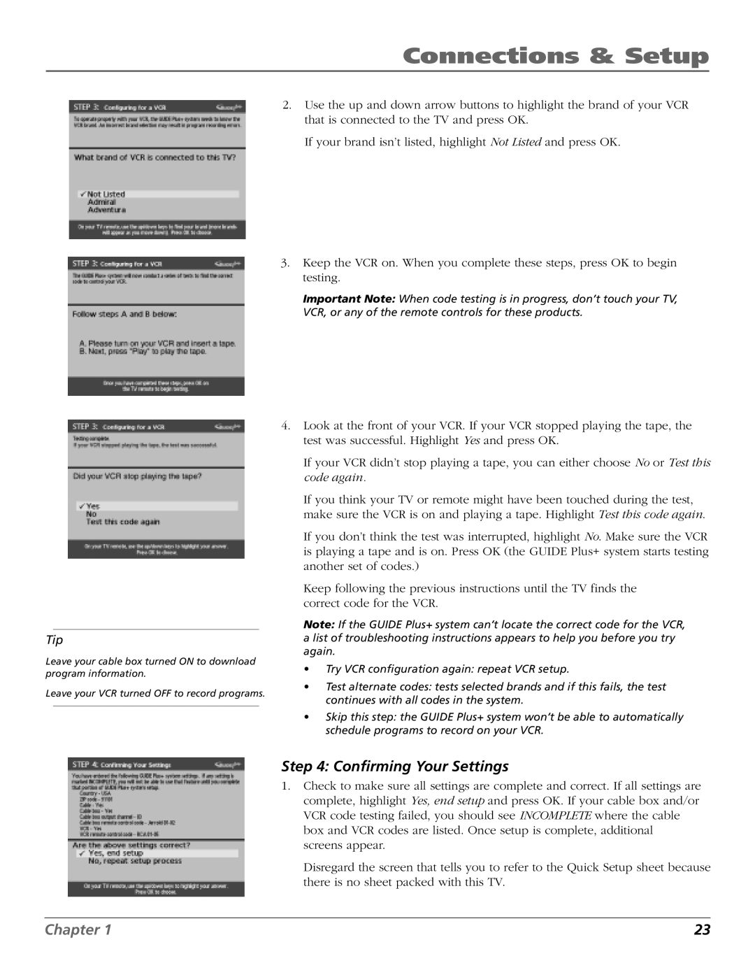 RCA HD65W140, HD61W140 manual Confirming Your Settings 