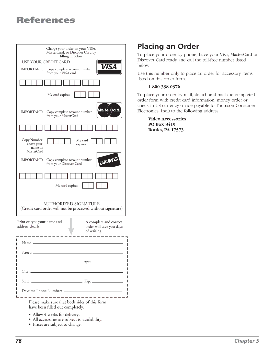 RCA HD61W140, HD65W140 manual Placing an Order 