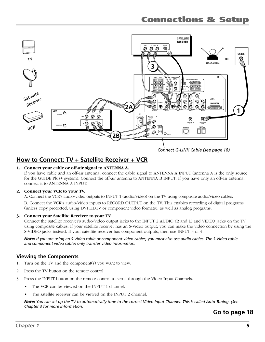 RCA HD65W40 manual How to Connect TV + Satellite Receiver + VCR 