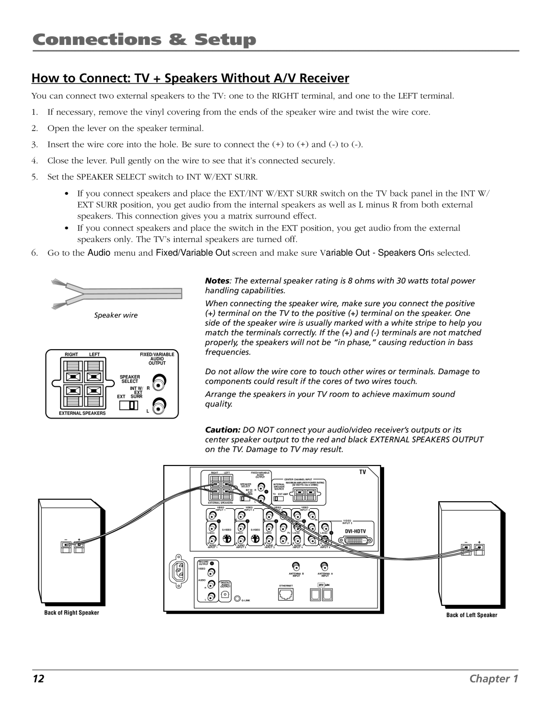 RCA HD65W40 manual How to Connect TV + Speakers Without A/V Receiver 