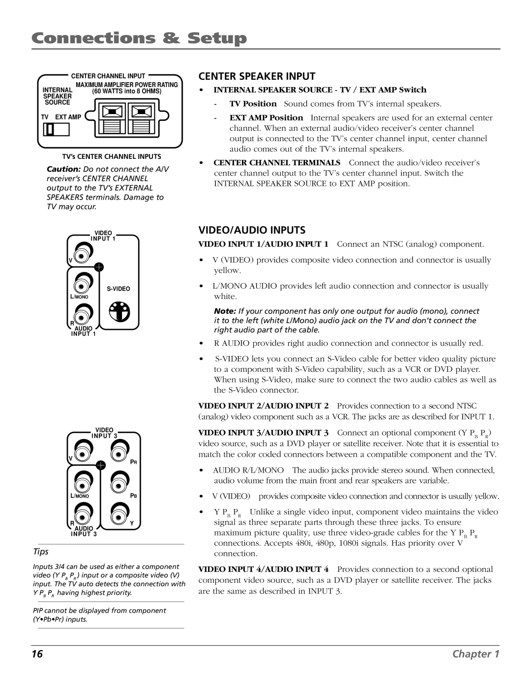 RCA HD65W40 manual Center Speaker Input 