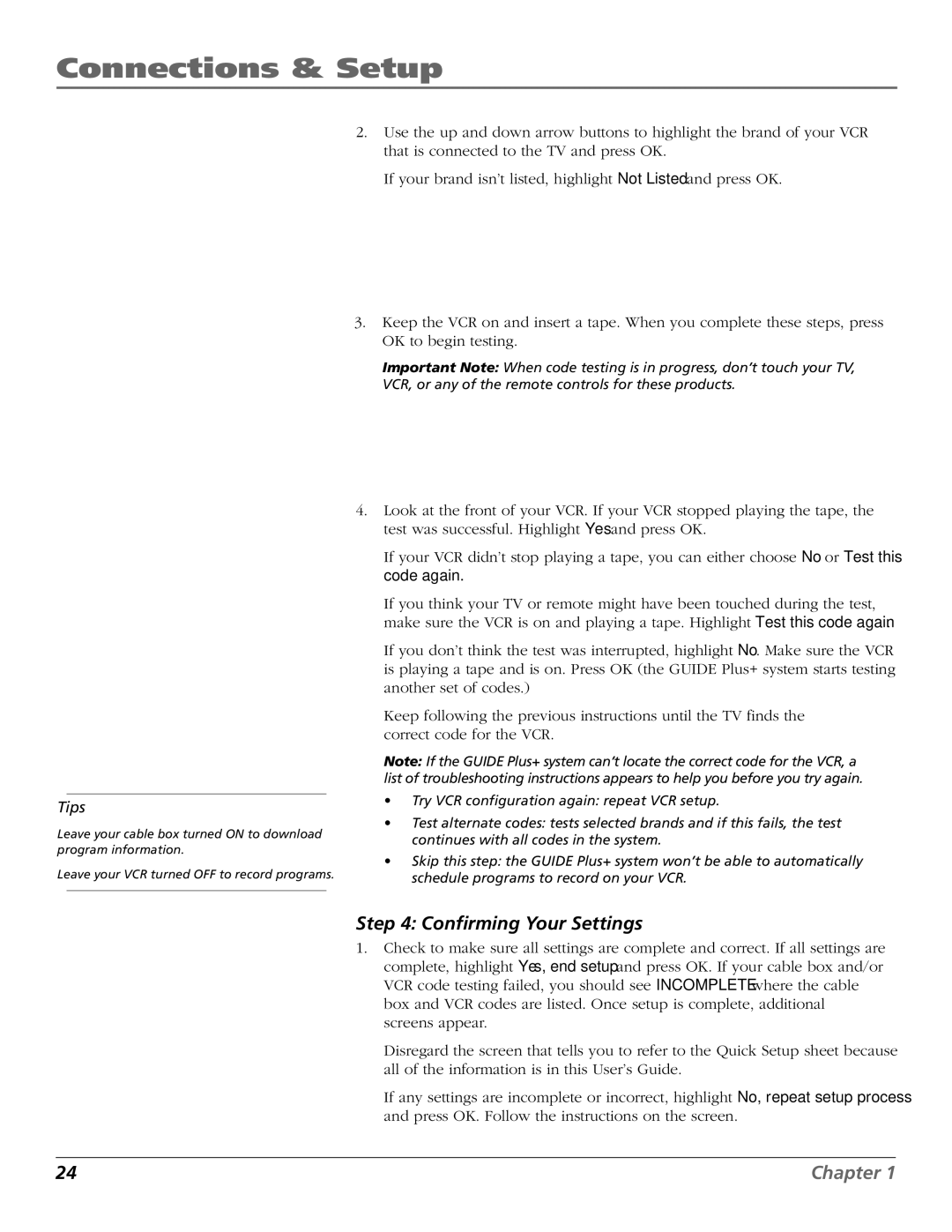 RCA HD65W40 manual Confirming Your Settings 