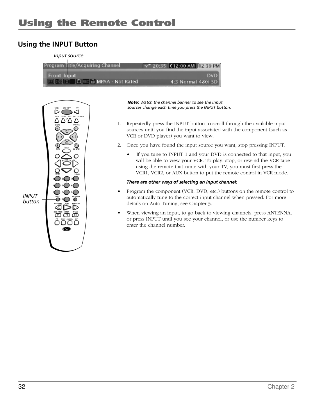 RCA HD65W40 manual Using the Input Button 