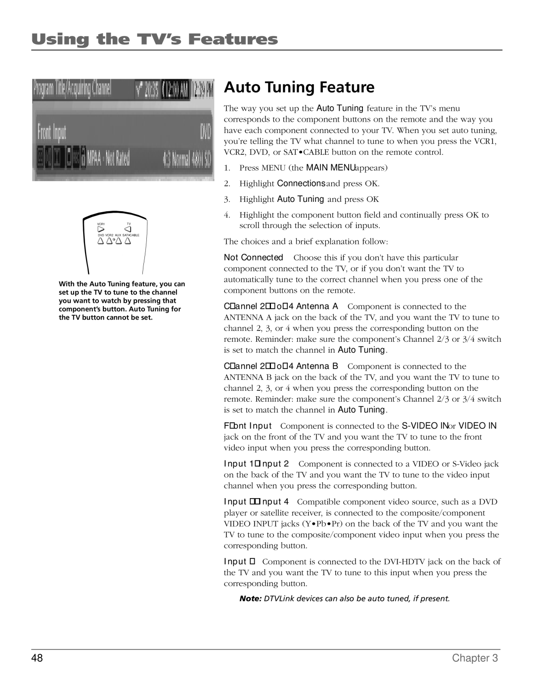 RCA HD65W40 manual Auto Tuning Feature 