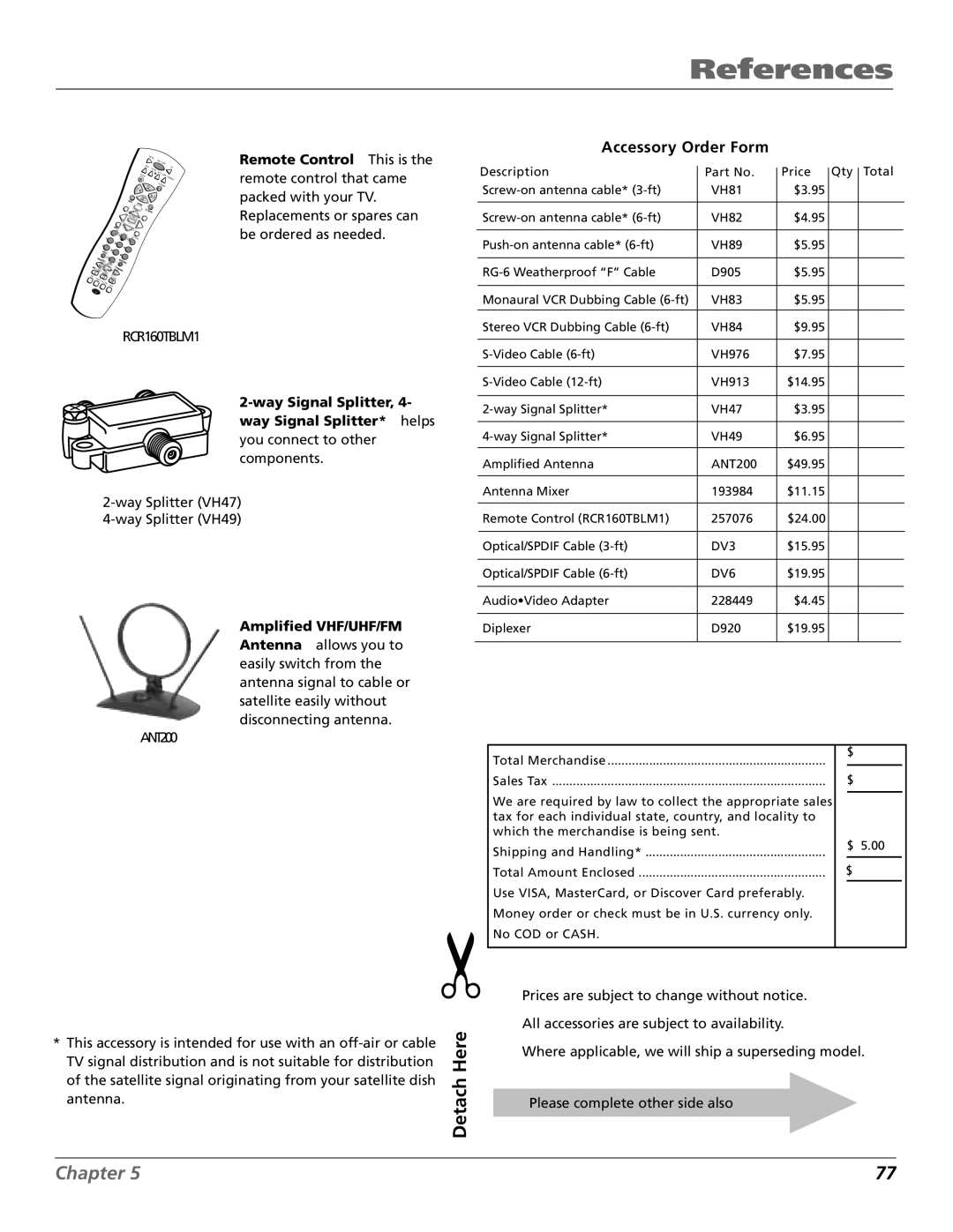 RCA HD65W40 manual Here, Accessory Order Form 