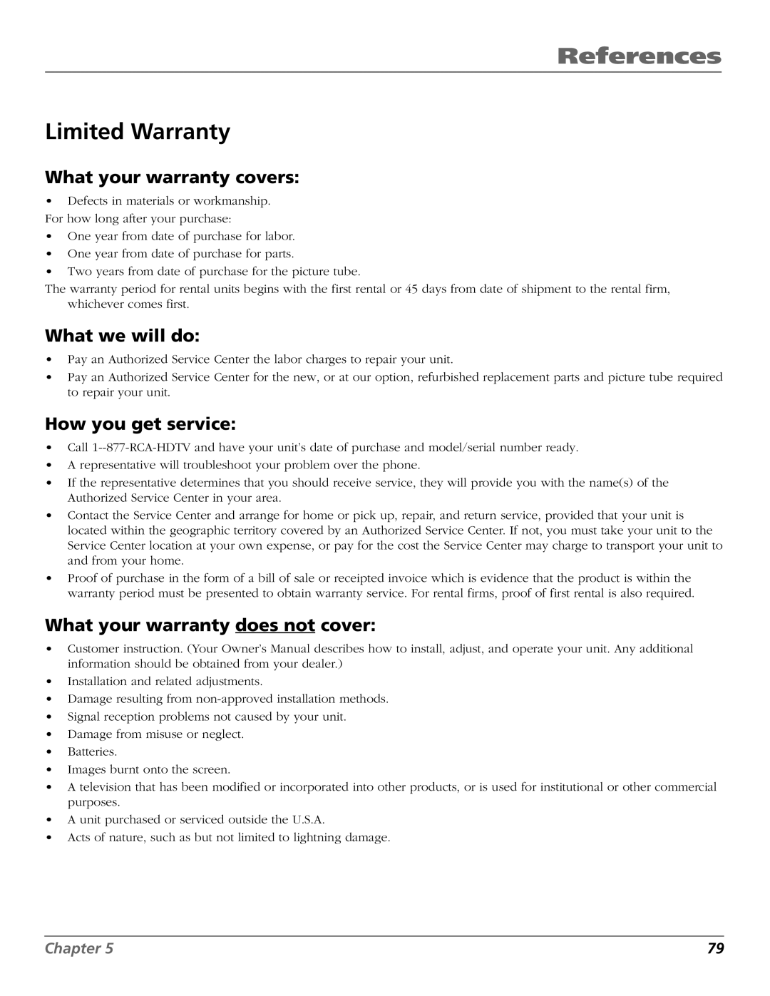 RCA HD65W40 manual Limited Warranty, What your warranty covers, What we will do, How you get service 