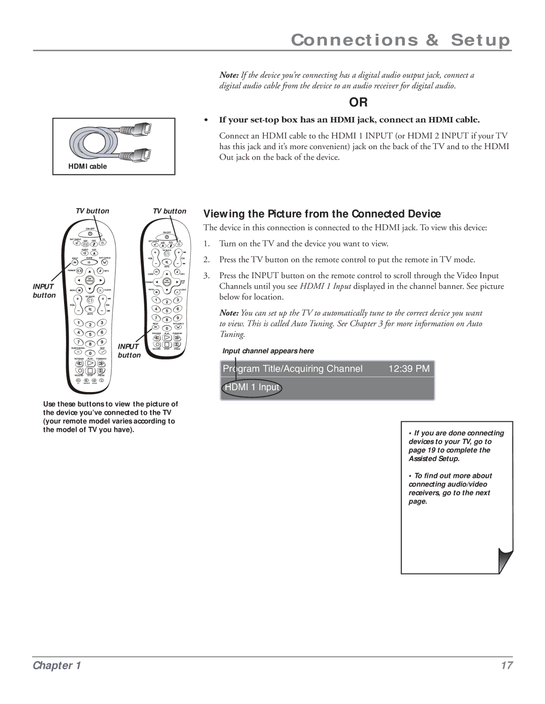 RCA HDLP50 manual Program Title/Acquiring Channel 1239 PM Hdmi 1 Input 