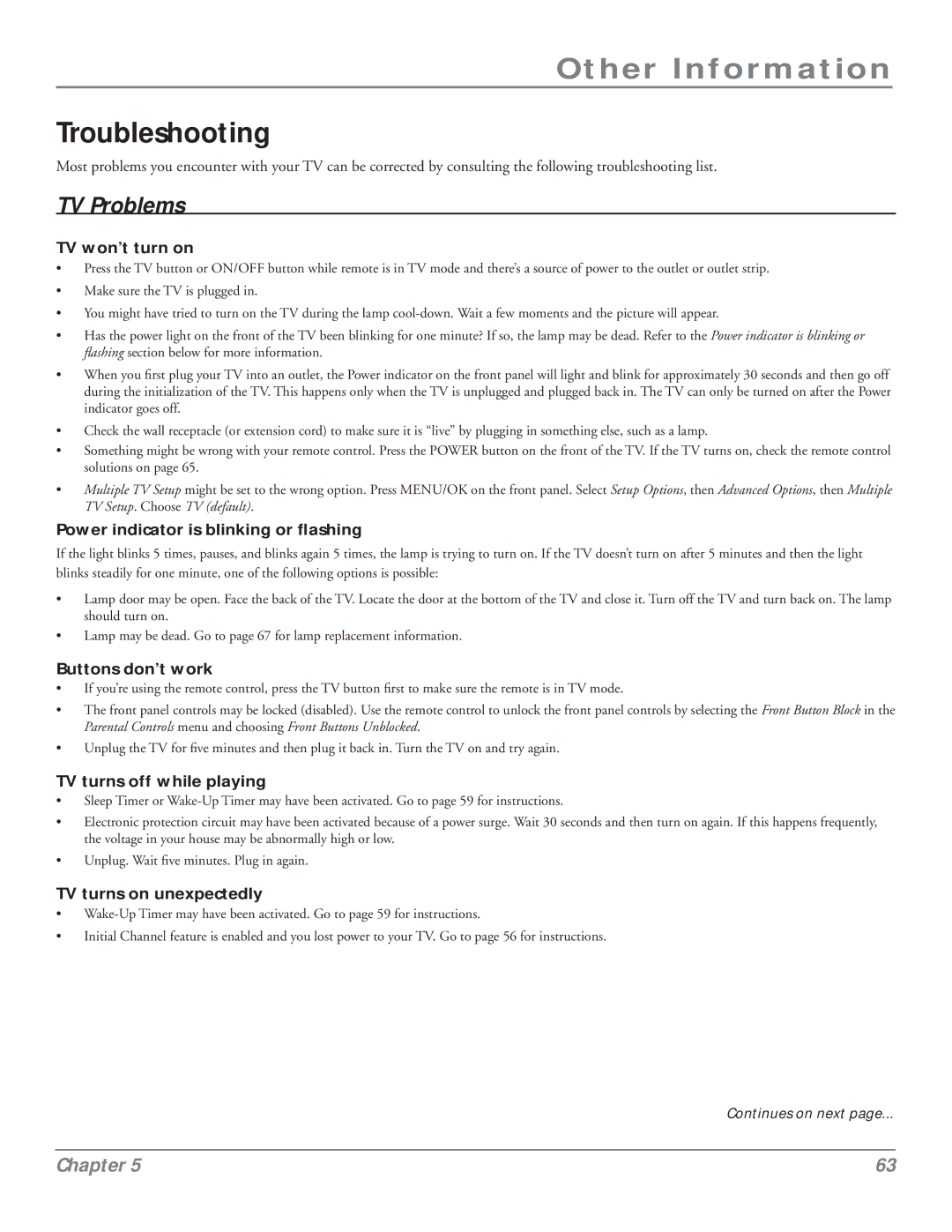 RCA HDLP50 manual Troubleshooting 