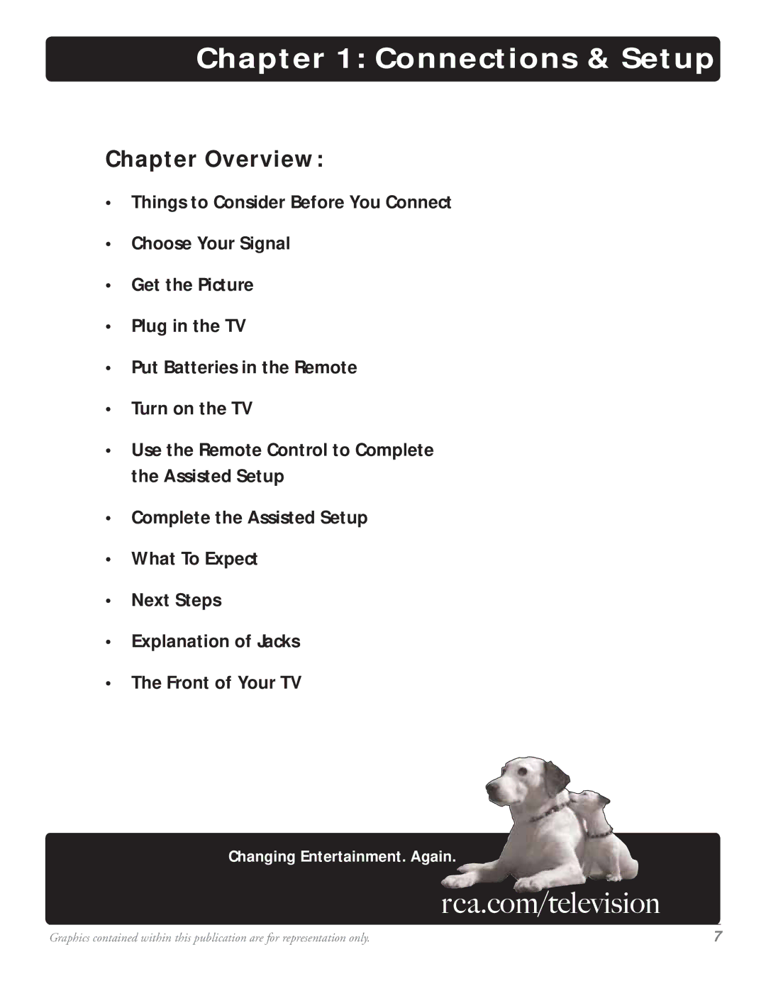 RCA HDLP50 manual Connections & Setup, Chapter Overview 