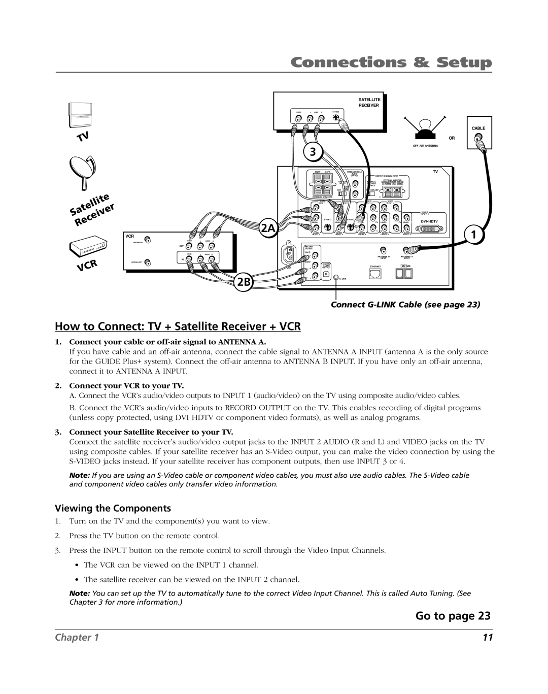 RCA HDLP50W151 manual How to Connect TV + Satellite Receiver + VCR, Connect your Satellite Receiver to your TV 