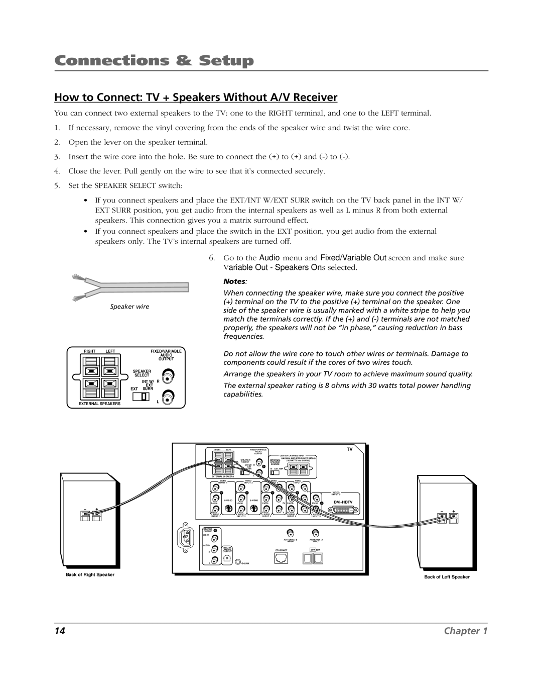 RCA HDLP50W151 manual How to Connect TV + Speakers Without A/V Receiver 