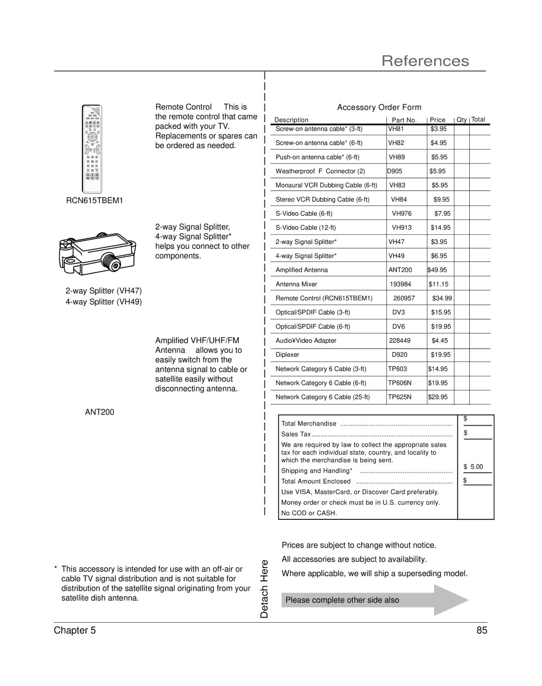 RCA HDLP50W151 manual Accessory Order Form, DV6 