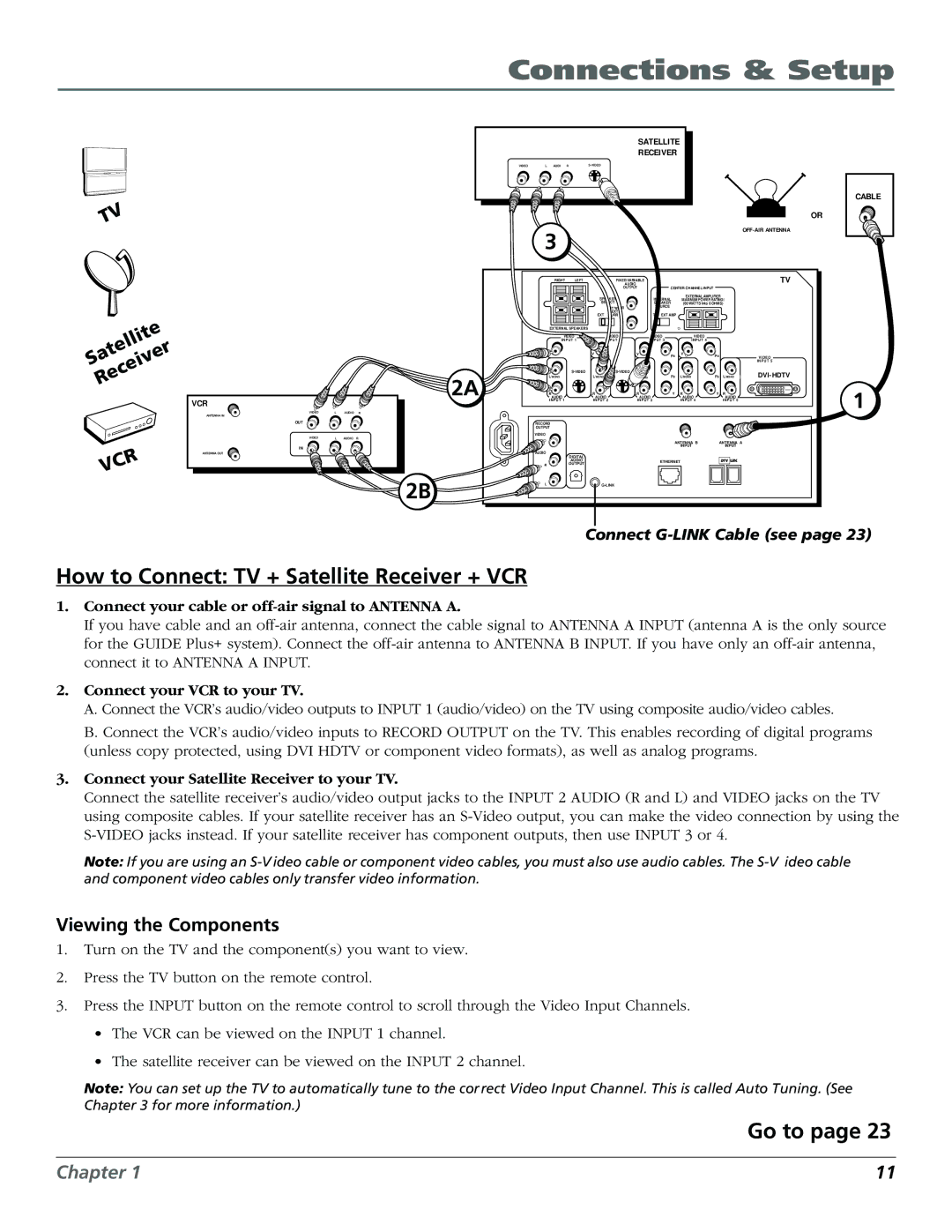 RCA HDLP50W151 manual How to Connect TV + Satellite Receiver + VCR, Connect your Satellite Receiver to your TV 