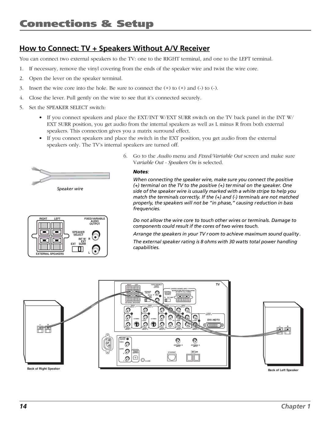 RCA HDLP50W151 manual How to Connect TV + Speakers Without A/V Receiver 