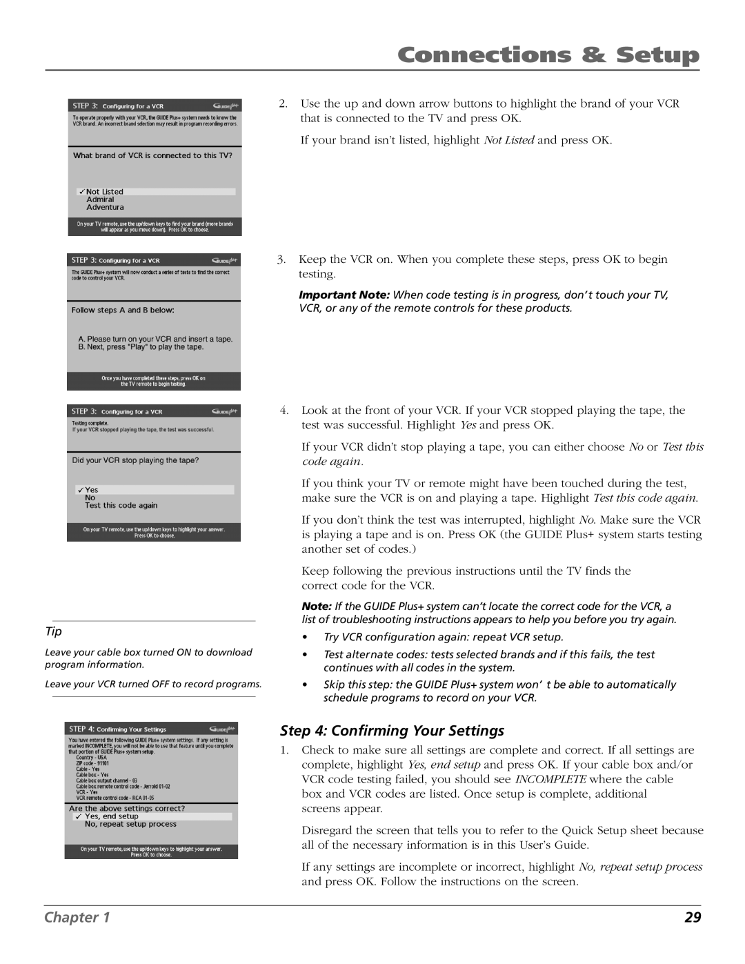 RCA HDLP50W151 manual Confirming Your Settings 