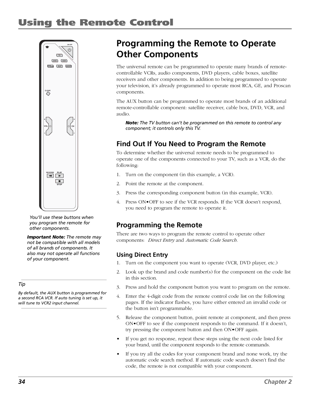 RCA HDLP50W151 manual Programming the Remote to Operate Other Components, Find Out If You Need to Program the Remote 