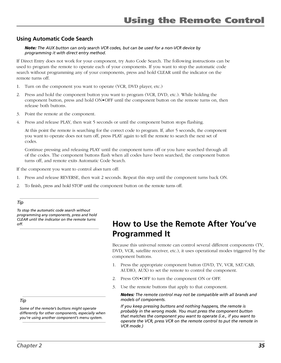 RCA HDLP50W151 manual How to Use the Remote After You’ve Programmed It, Using Automatic Code Search 