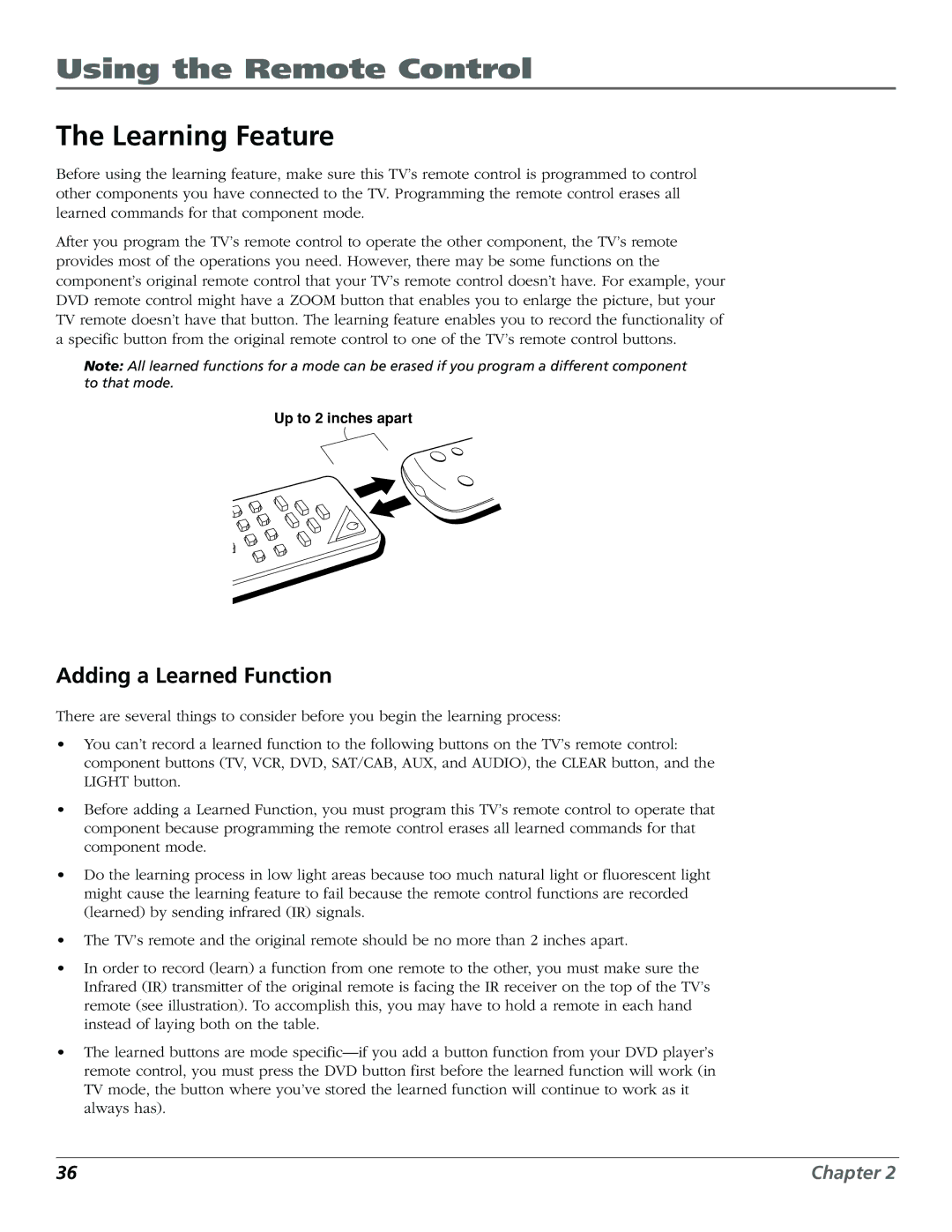 RCA HDLP50W151 manual Learning Feature, Adding a Learned Function 