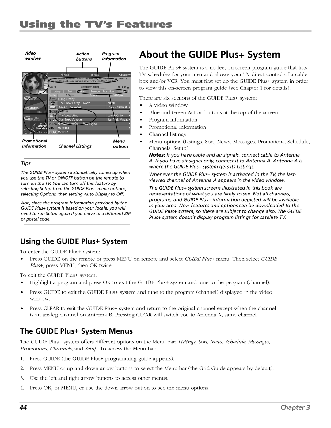 RCA HDLP50W151 manual About the Guide Plus+ System, Using the Guide Plus+ System, Guide Plus+ System Menus 