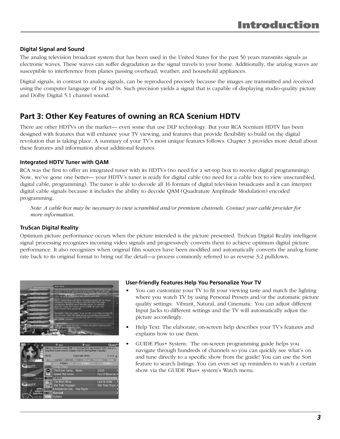 RCA HDLP50W151 Part 3 Other Key Features of owning an RCA Scenium Hdtv, Digital Signal and Sound, TruScan Digital Reality 