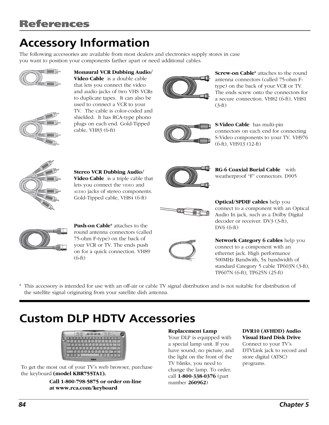 RCA HDLP50W151 manual Accessory Information, Replacement Lamp 