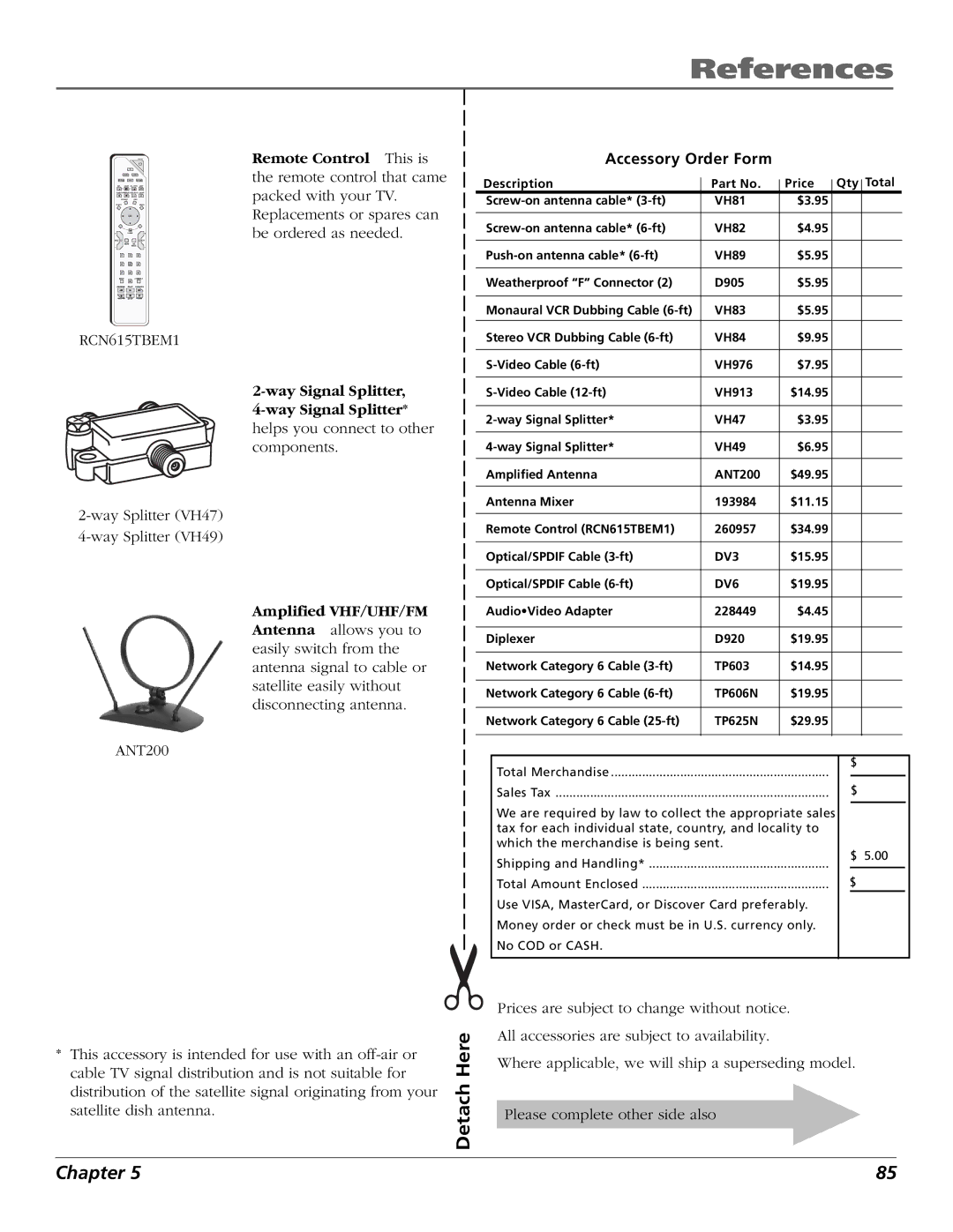 RCA HDLP50W151 manual Accessory Order Form, DV6 