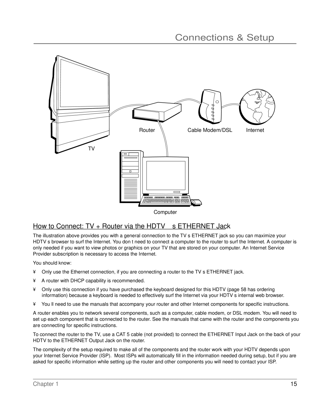 RCA HDLP61 manual How to Connect TV + Router via the HDTV’s Ethernet Jack, You should know 