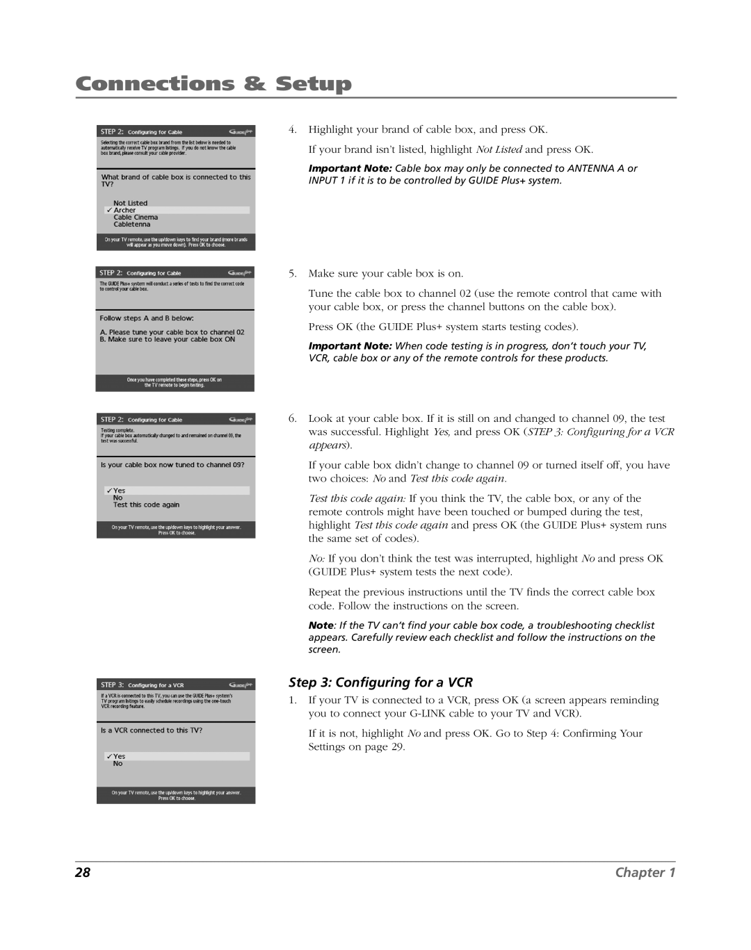 RCA HDLP61 manual Configuring for a VCR 