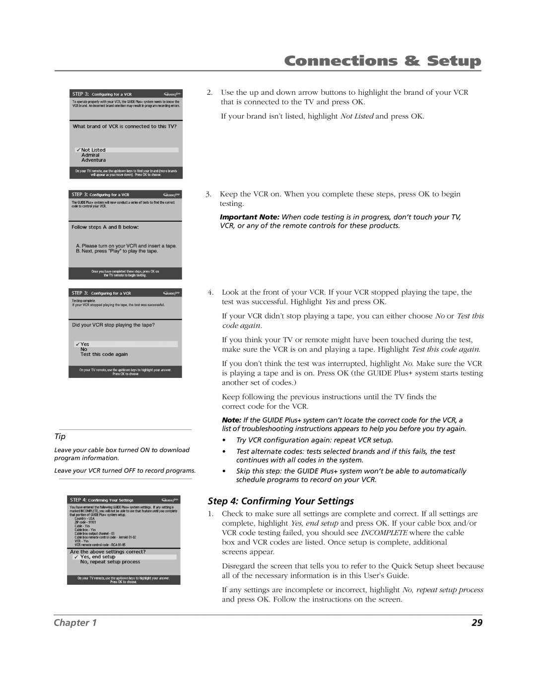 RCA HDLP61 manual Confirming Your Settings 