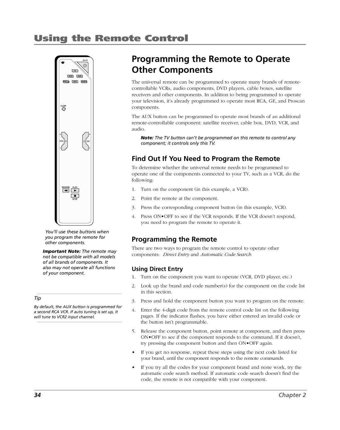 RCA HDLP61 manual Programming the Remote to Operate Other Components, Find Out If You Need to Program the Remote 