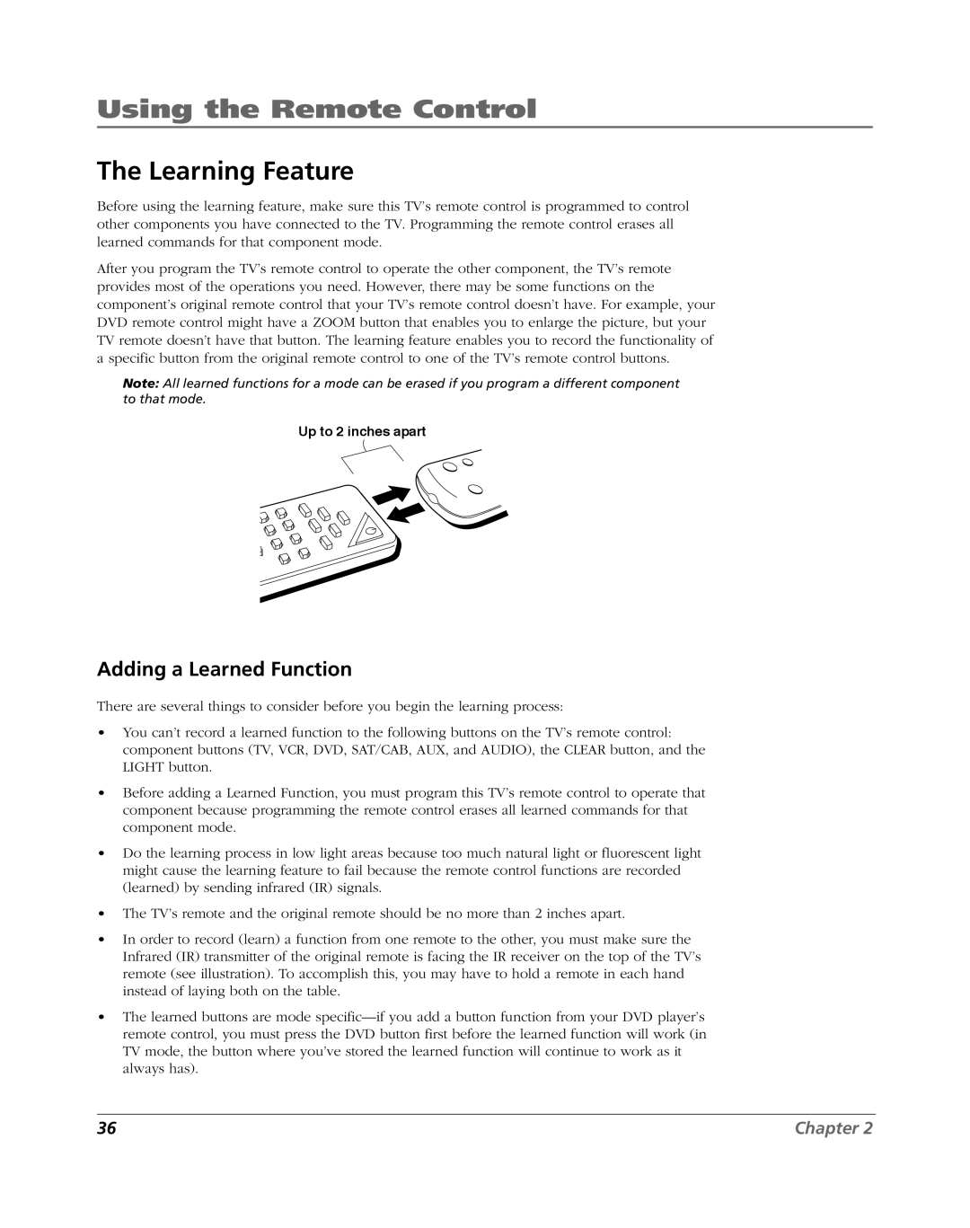 RCA HDLP61 manual Learning Feature, Adding a Learned Function 