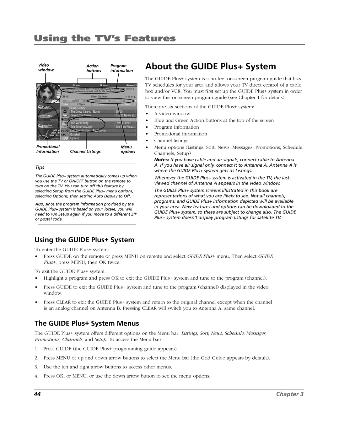 RCA HDLP61 manual About the Guide Plus+ System, Using the Guide Plus+ System, Guide Plus+ System Menus 