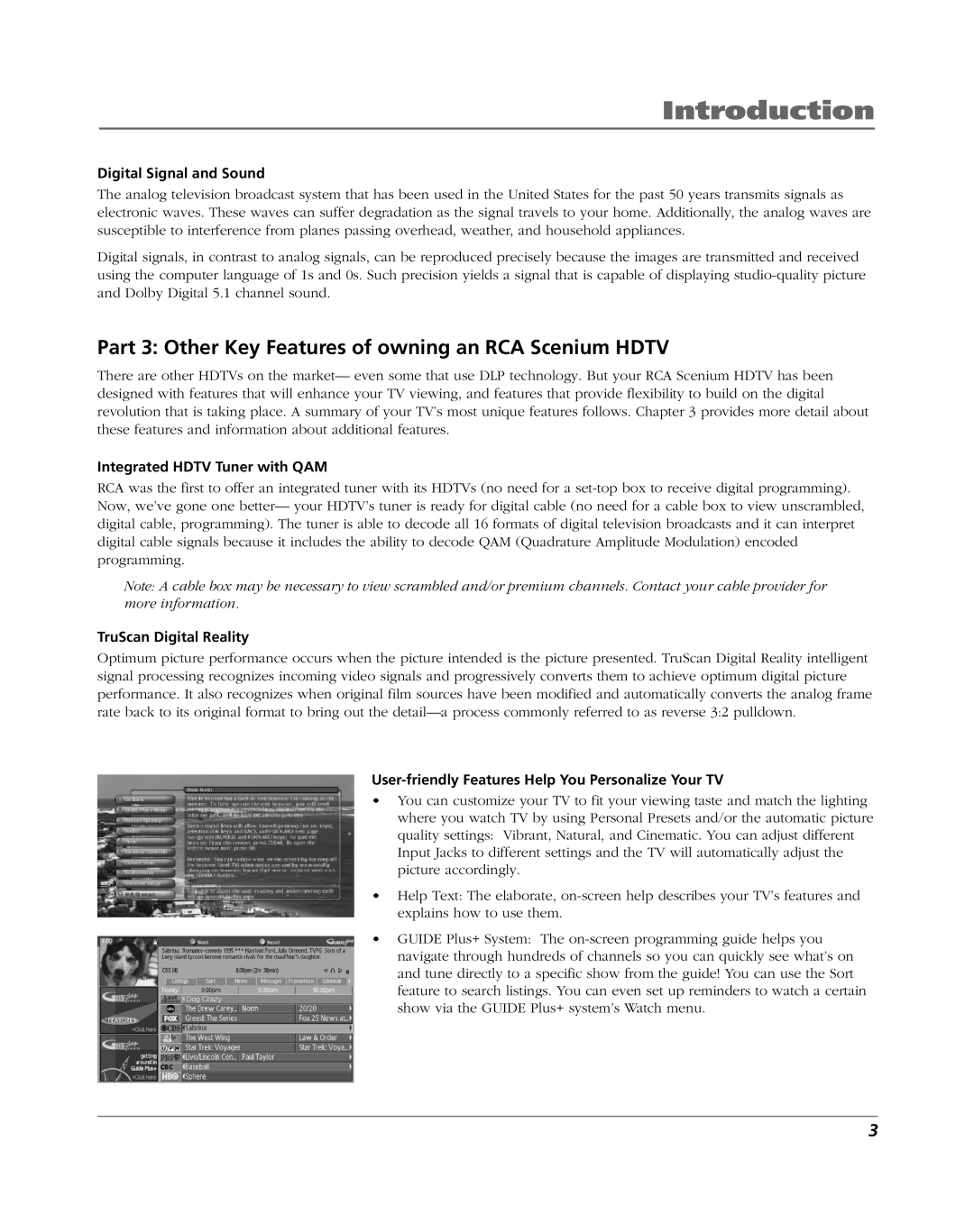 RCA HDLP61 Part 3 Other Key Features of owning an RCA Scenium Hdtv, Digital Signal and Sound, TruScan Digital Reality 