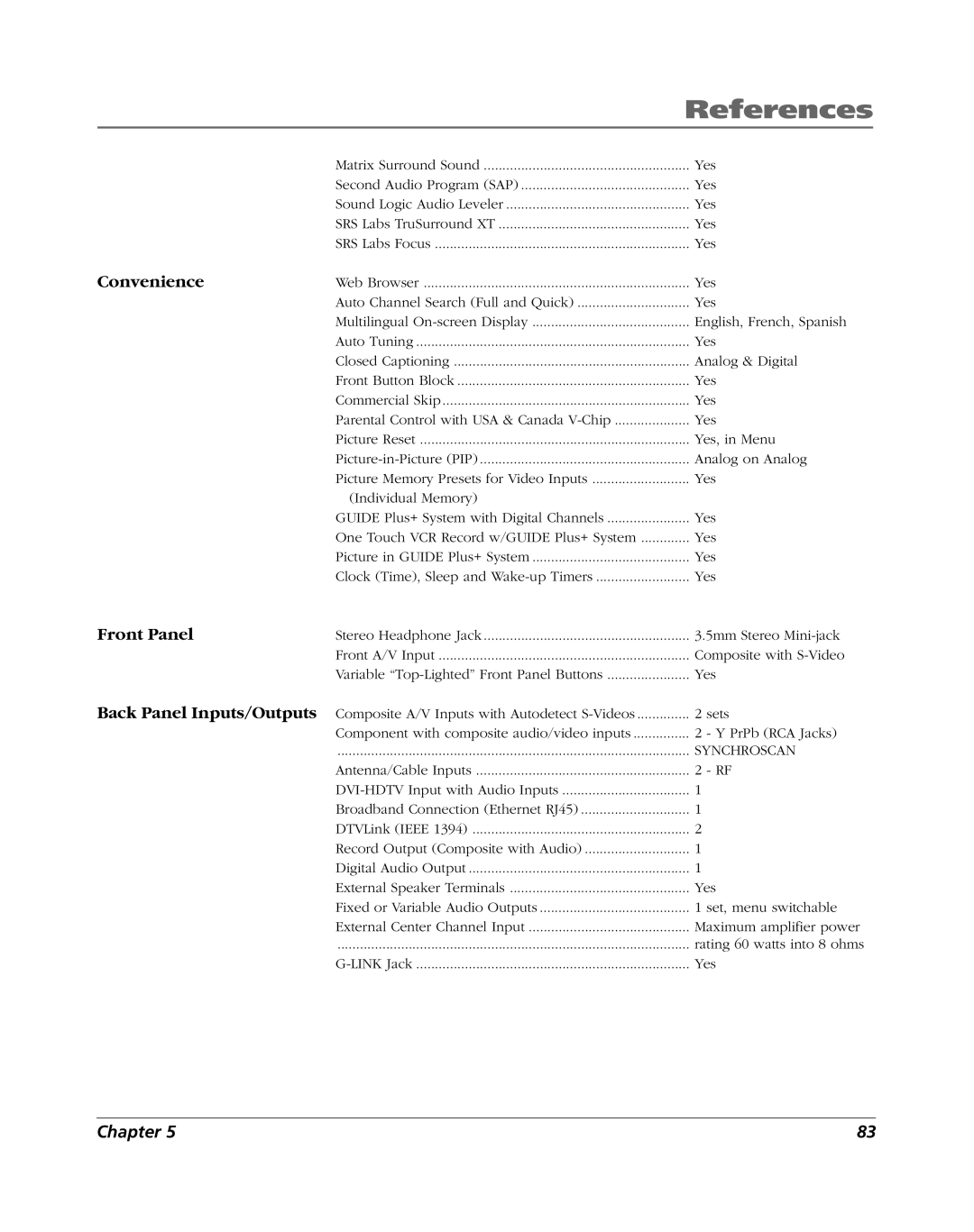 RCA HDLP61 manual Convenience 