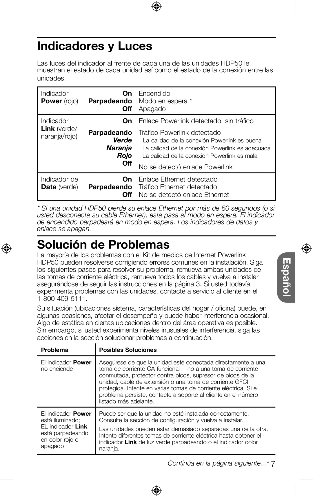 RCA HDP50 Indicadores y Luces, Solución de Problemas, Continúa en la página siguiente...175, Problema Posibles Soluciones 