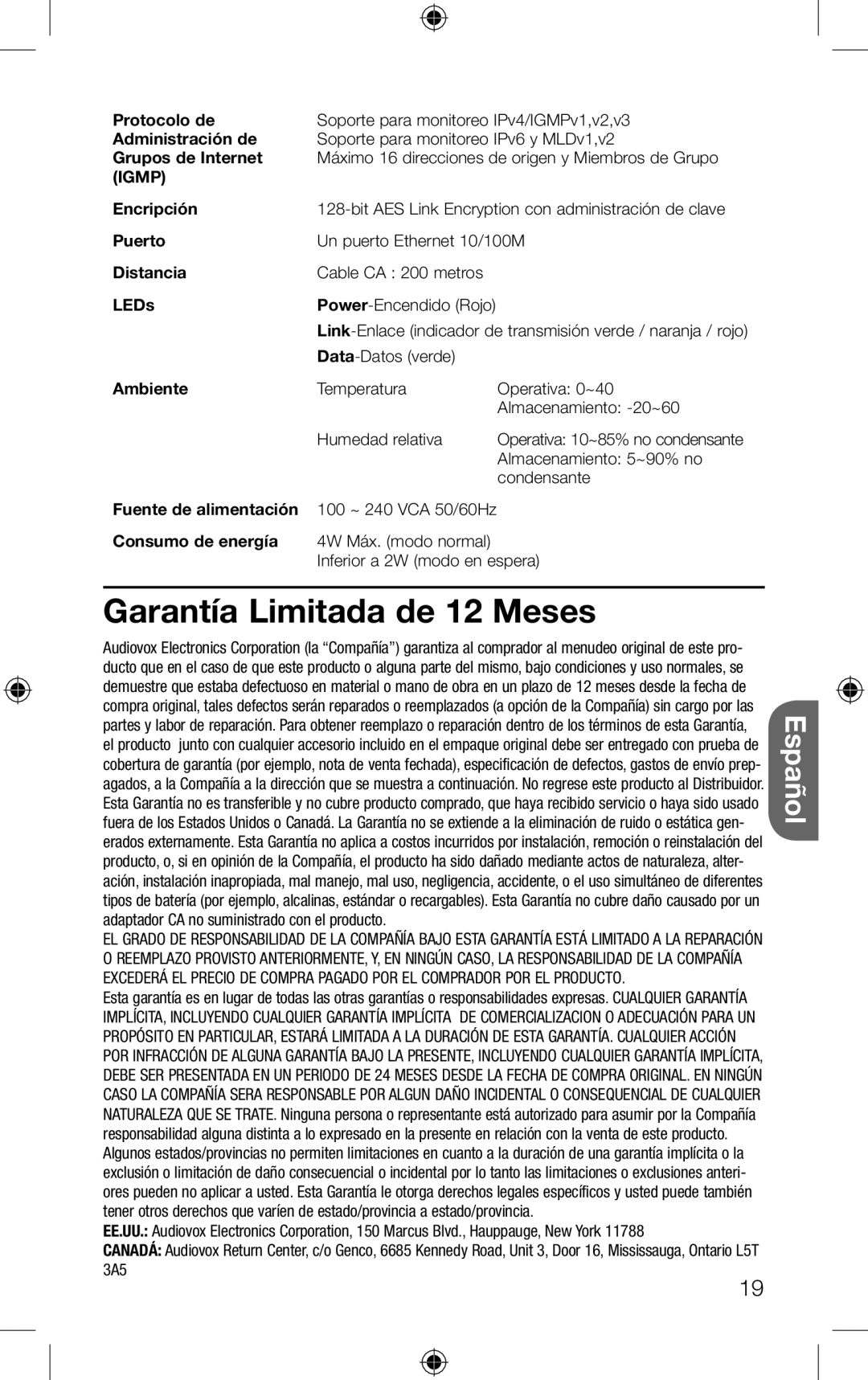 RCA HDP50 setup guide Garantía Limitada de 12 Meses 