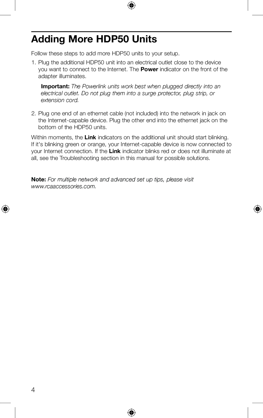 RCA setup guide Adding More HDP50 Units 