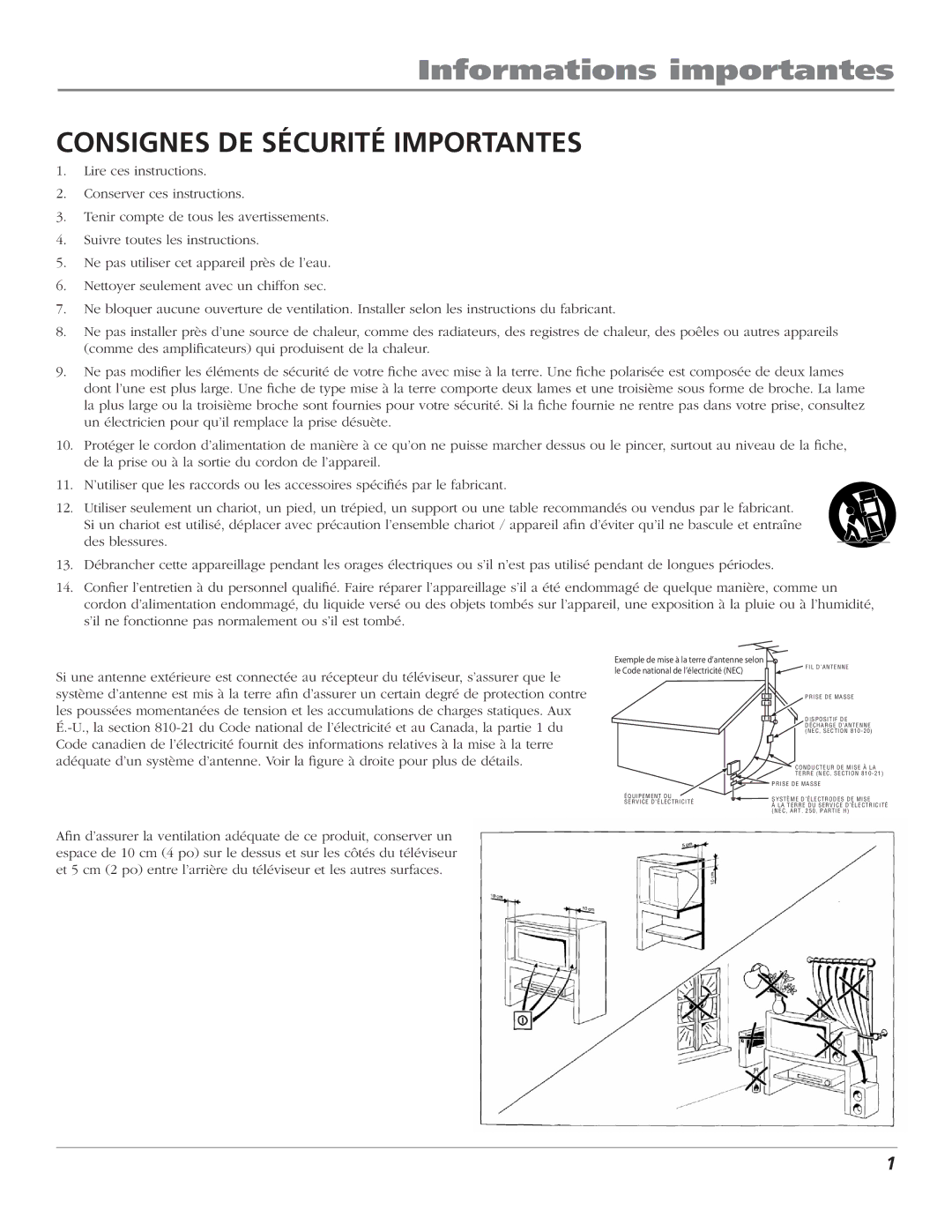 RCA HDTV Television manual Consignes DE Sécurité Importantes 