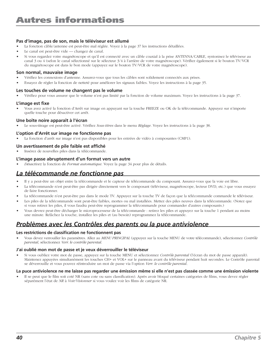 RCA HDTV Television manual Autres informations 