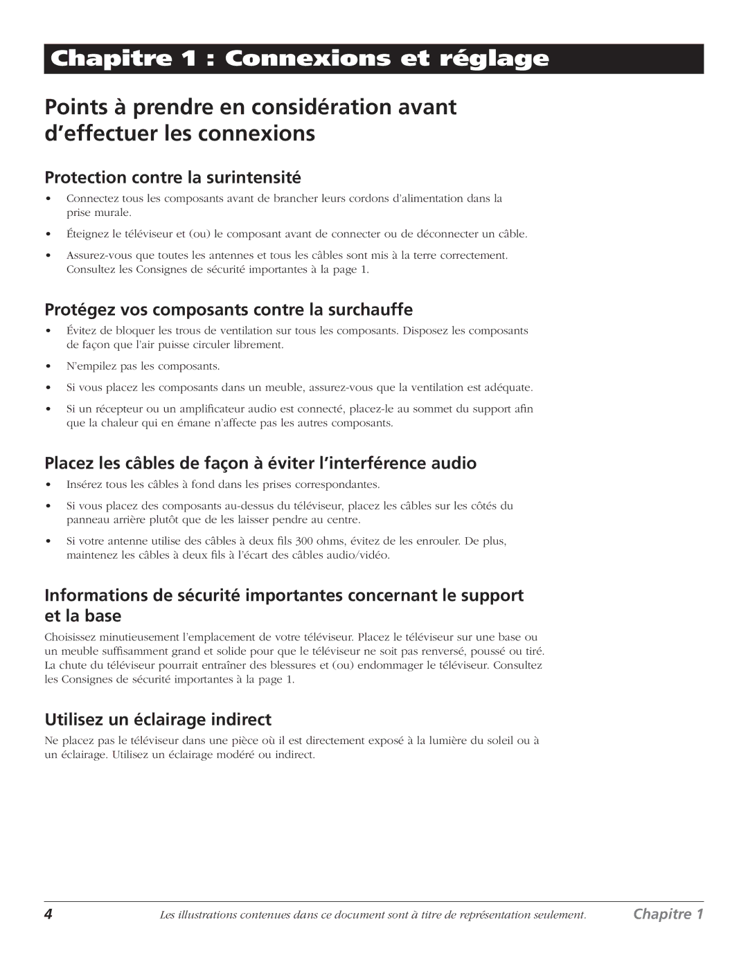 RCA HDTV Television Chapitre 1 Connexions et réglage, Protection contre la surintensité, Utilisez un éclairage indirect 