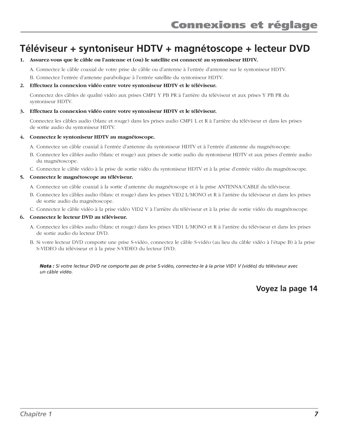 RCA HDTV Television manual Téléviseur + syntoniseur Hdtv + magnétoscope + lecteur DVD, Voyez la 