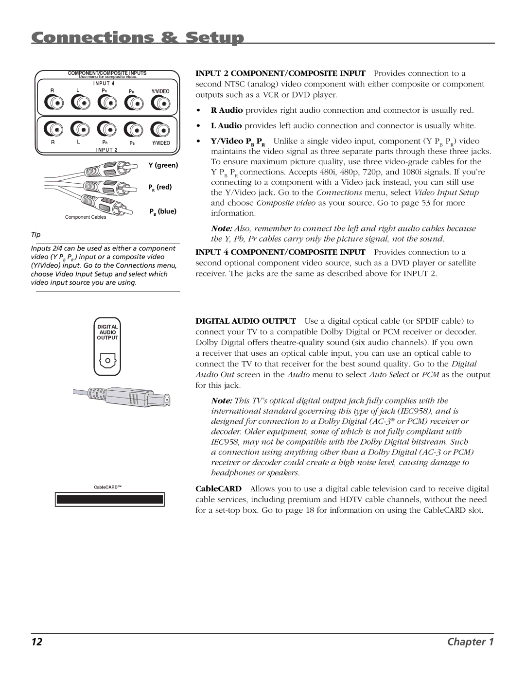 RCA HDTV manual Green PR red 