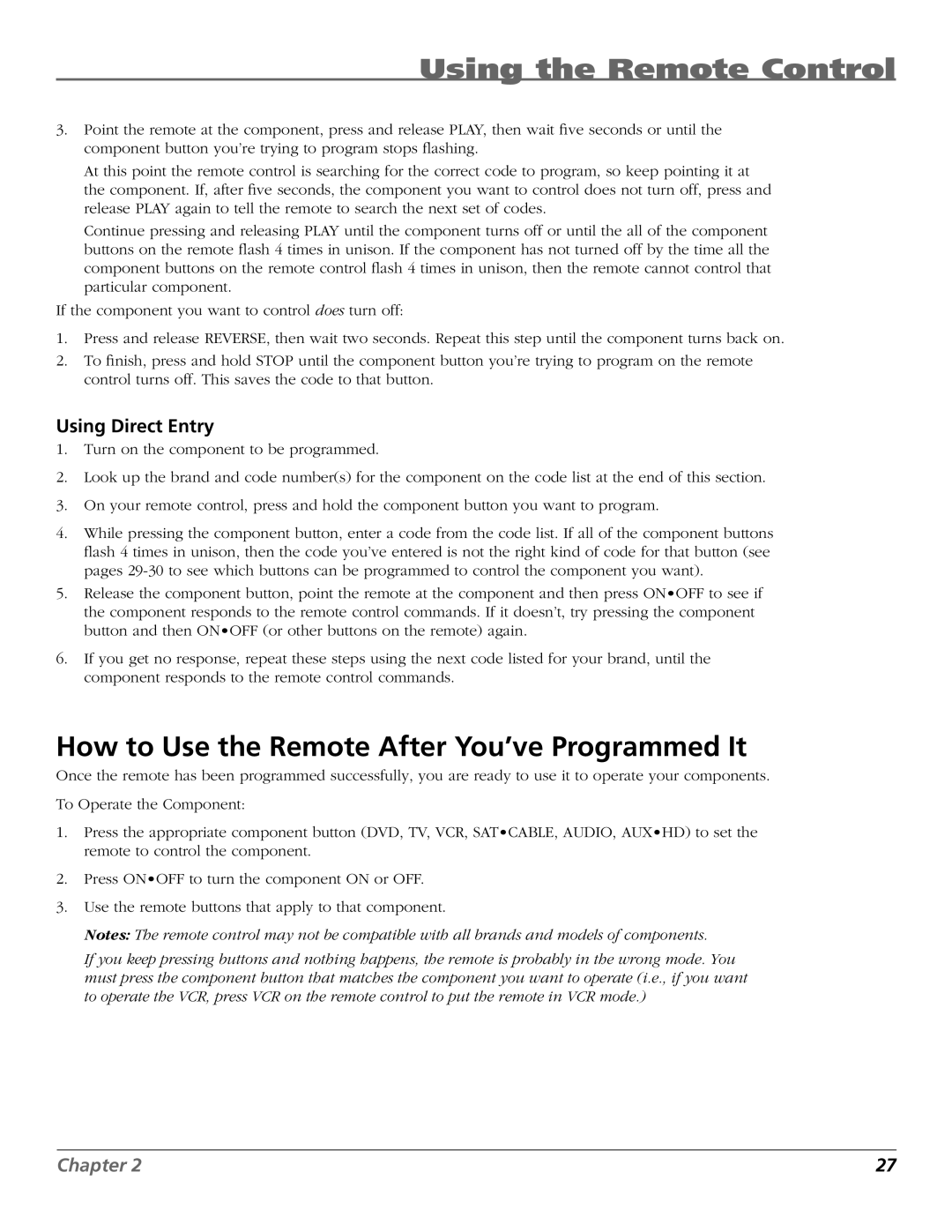 RCA HDTV manual How to Use the Remote After You’ve Programmed It, Using Direct Entry 