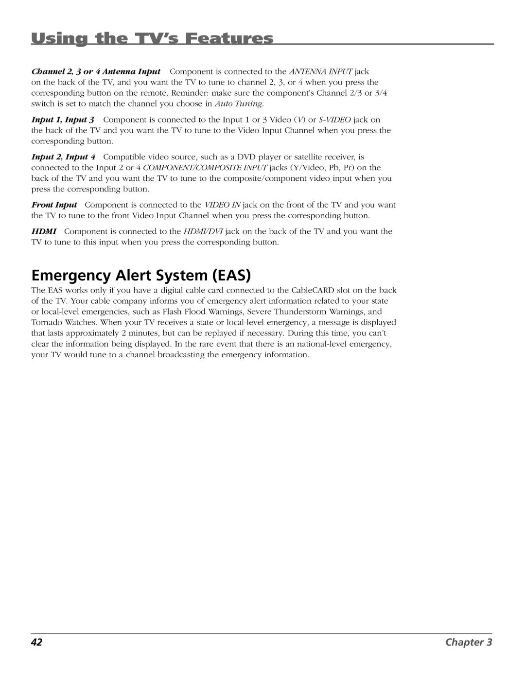 RCA HDTV manual Emergency Alert System EAS 