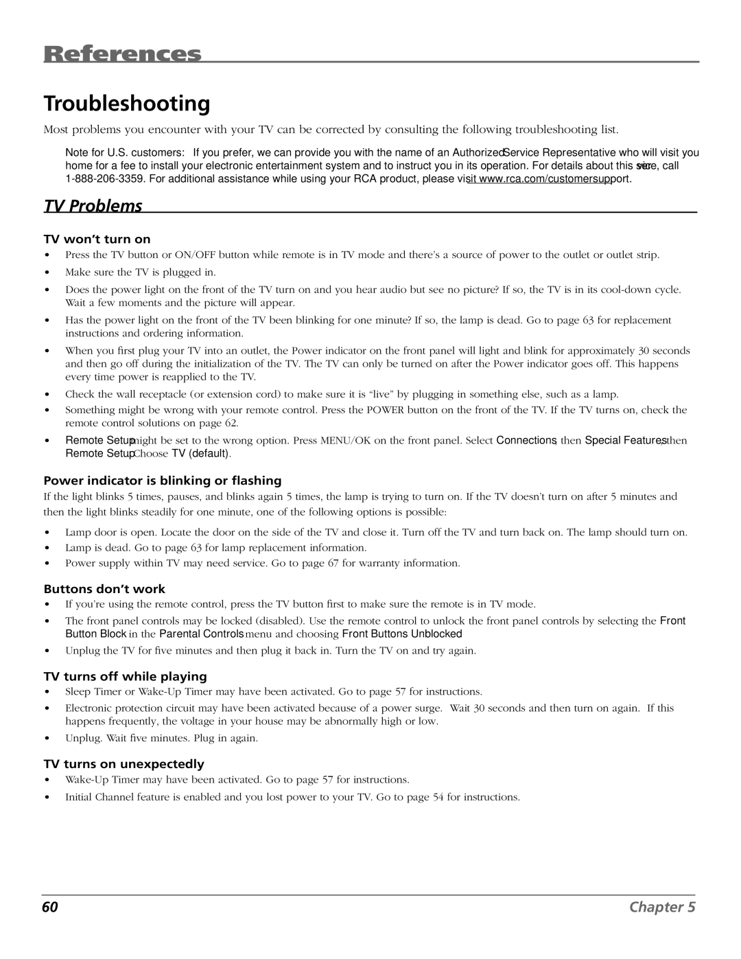 RCA HDTV manual References, Troubleshooting 